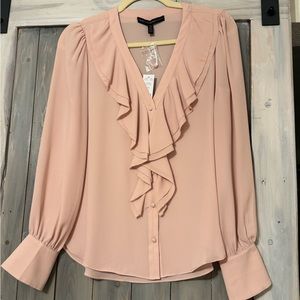 Long sleeve ruffle front blouse. White House Black Market size XS